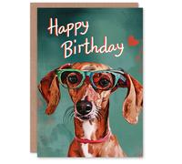 Artery8 Birthday Card Dog Lover Pet Dachshund with Glasses For Her Gran Sister Niece Daughter Wife Woman Greeting Card