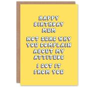 Artery8 Women's Birthday Card Don't Complain Got Attitude From You Funny Cheeky in Yellow Artery8 Yellow