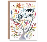 Artery8 Women's Birthday Card Flower Blooming Tree Watercolour For Her Gran Sister Niece Daughter Wife Greeting Card in White Artery8 White