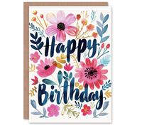 Artery8 Women's Birthday Card Flower Blooms Bright Floral Watercolour For Her Gran Sister Niece Daughter Wife Greeting Card Artery8 Multicolor