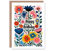 Artery8 Women's Birthday Card Flower Pattern Bright Floral Design For Her Gran Sister Niece Daughter Wife Greeting Card Artery8 Multicolor