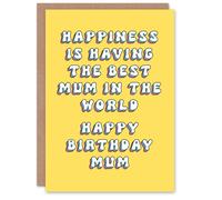 Artery8 Women's Birthday Card Happiness is World's Best Mum For Mam Mother Mummy Greeting Card in Yellow Artery8 Yellow