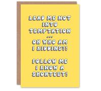 Artery8 Women's Birthday Card Lead Me Not Into Temptation Funny Shortcut Cheeky in Yellow Artery8 Yellow