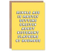 Artery8 Women's Birthday Card Middle Age About Houmous Flavours Funny Joke Humour Greeting Card in Yellow Artery8 Yellow