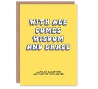 Artery8 Women's Birthday Card Wisdom Grace Chin Hairs Fun Funny Humour Joke For Her Gran Sister Niece Daughter Wife Woman Greeting Card in Yellow Artery8 Yellow