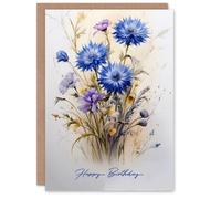 Birthday Greeting Card Blue Cornflower Wildflower Bouquet For Her Artery8 Blue One Size