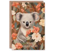 Artery8 Women's Birthday Greeting Card Cute Happy Koala in Flowers For Her in Brown Artery8 Brown