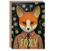 Artery8 Women's Birthday Greeting Card Fox in Floral Shirt Cute Foxy For Her in Orange Artery8 Orange