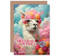 Artery8 Birthday Wishes Llama with Rose Flowers Floral Teen For Her Mum Daughter Wife Sister Blank Inside Greeting Card