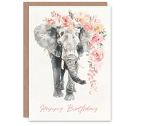Bohemian Elephant With Rose Flower Crown Birthday Card Artery8 Grey One Size
