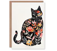Artery8 Women's Cat Lover Watercolour Flower Pattern Silhouette Birthday Card in Red Artery8 Red