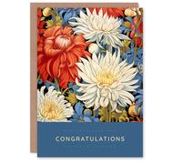 Artery8 Women's Congratulations Greeting Card Chrysanthemum Flower Pattern For Her in Blue Artery8 Blue