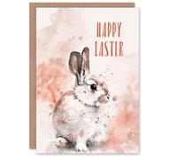 Artery8 Cute Bunny Rabbit Light Pink Watercolour For Her Woman Easter Card