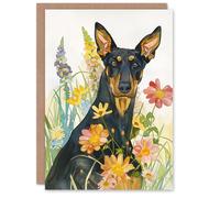 Artery8 Dog Lover Doberman With Wildflowers Watercolour For Her Woman Birthday Card