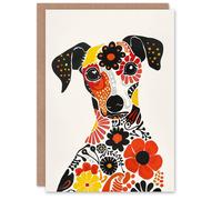 Artery8 Floral Pattern Jack Russell Dog Lover Folk Art For Her Woman Birthday Card
