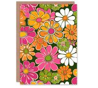 Artery8 Women's Flower Power Hippy Retro Daisies Floral Pattern Birthday Card Artery8 Multicolor