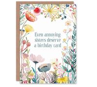 Artery8 Women's Flowers Even Annoying Sisters Deserve Card Birthday Greeting Card Artery8 Multicolor