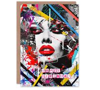 Artery8 Glam Rock Culture Paint Splatter Abstract Collage For Her Woman Birthday Card