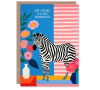 Artery8 Women's Granddaughter Happy Birthday Card Colourful Modern Bright Zebra Stripes & Flowers For Her Greeting Card in Pink Artery8 Pink