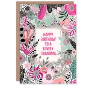 Artery8 Women's Grandma Happy Birthday Card Elegant Modern Boho Wildflowers Pink Flowers For Her Greeting Card Artery8 Pink