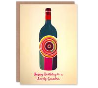 Artery8 Women's Grandma Happy Birthday Card Fun Funky Wine Bottle Party Red White For Her Greeting Card in Beige Artery8 Beige
