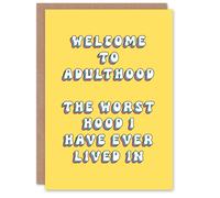 Artery8 Women's Greeting Card Adulthood Worst Hood Fun Funny Joke Humour Birthday in Yellow Artery8 Yellow