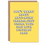 Artery8 Women's Greeting Card Anti Aging Cream Cake Smear Face Silly Funny Birthday in Yellow Artery8 Yellow