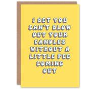 Artery8 Women's Greeting Card Blow Candles Without Peeing Old Age Joke Birthday in Yellow Artery8 Yellow