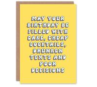 Artery8 Women's Greeting Card Cake Drinks & Poor Decisions Funny Bright Birthday in Yellow Artery8 Yellow