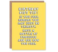 Artery8 Women's Greeting Card Diet Tip Prosecco Funny Cheeky Humour Birthday in Yellow Artery8 Yellow