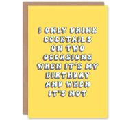 Artery8 Women's Greeting Card Drink Cocktail Occasions Funny Cheeky Birthday in Yellow Artery8 Yellow