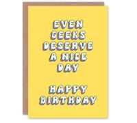 Artery8 Women's Greeting Card Even Geeks Deserve a Nice Day Yellow Retro Birthday Artery8 Yellow