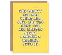 Artery8 Women's Greeting Card Excited About Hanging Washing Outside Funny Birthday in Yellow Artery8 Yellow