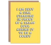 Artery8 Greeting Card Funny Just a Girl Asking Salad to Be Donut For Her Woman Wife Sister Daughter Mum Birthday Card