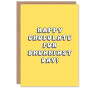 Artery8 Women's Greeting Card Happy Chocolate For Breakfast Day Fun Bright Birthday in Yellow Artery8 Yellow