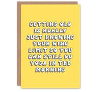 Artery8 Women's Greeting Card Know Wine Limit For Morning Yoga Funny Retro Birthday in Yellow Artery8 Yellow