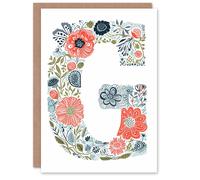 Artery8 Greeting Card Letter G in Wildflowers Drawing Flowers Bouquet Nature Floral Alphabet Florist For Her Birthday Mum Wife Woman Friend