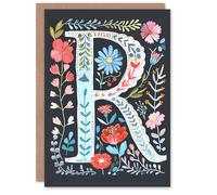Artery8 Greeting Card Letter R in Bright Watercolour Flowers Cute Floral Alphabet Florist For Her Birthday Mum Wife Woman Friend