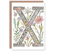 Artery8 Greeting Card Letter X in Watercolour Wildflower Garden Rustic Floral Alphabet Florist For Her Birthday Mum Wife Woman Friend