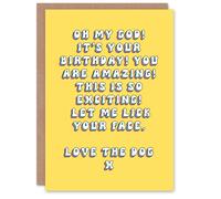 Artery8 Women's Greeting Card Omg You Are Amazing Face Lick From The Dog Birthday in Yellow Artery8 Yellow