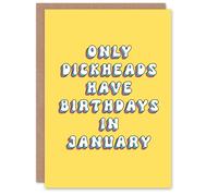 Artery8 Women's Greeting Card Only D*ckheads Are Born in January Funny Rude Birthday in Yellow Artery8 Yellow