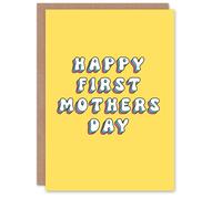 Artery8 Women's Happy First Mother's Day Modern Bright Bold Mum Greeting Card in Yellow Artery8 Yellow
