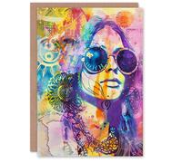 Artery8 Hippie Female Trippy Boho Watercolour Portrait For Her Woman Birthday Card