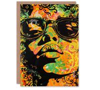 Artery8 Women's Hippie Summer Vibrant Psychedelic Portrait Birthday Card Artery8 Multicolor