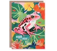 Artery8 Housewarming Greeting Card Pink Frog Lily Pads Enjoy New Home Pad For Her