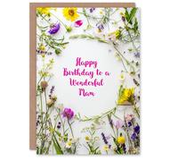 Artery8 Women's Mam Happy Birthday Card Simple Spring Meadow Wildflowers Floral For Her Greeting Card in Green Artery8 Green