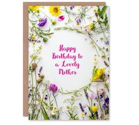 Artery8 Women's Mother Happy Birthday Card Simple Spring Meadow Wildflowers Floral For Her Greeting Card in Green Artery8 Green