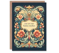 Artery8 Mother's Day Greeting Card Badass Mother Floral Pattern For Mum