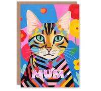 Artery8 Women's Mother's Day Greeting Card Birthday Flowers Vibrant Cat Lover For Mum Artery8 Multicolor