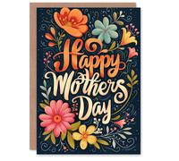 Artery8 Women's Mother's Day Greeting Card Blooming Flower Design Typography For Mum Artery8 Multicolor